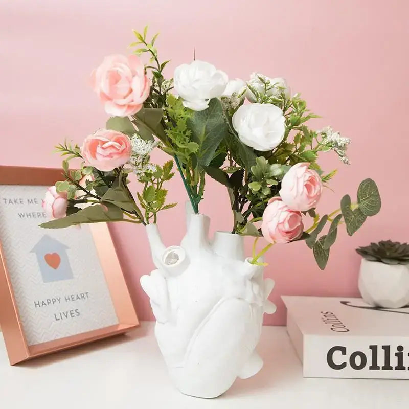 Heart-Shaped Resin Flower Vases, Stunning Decorative 6.5X4.5: White