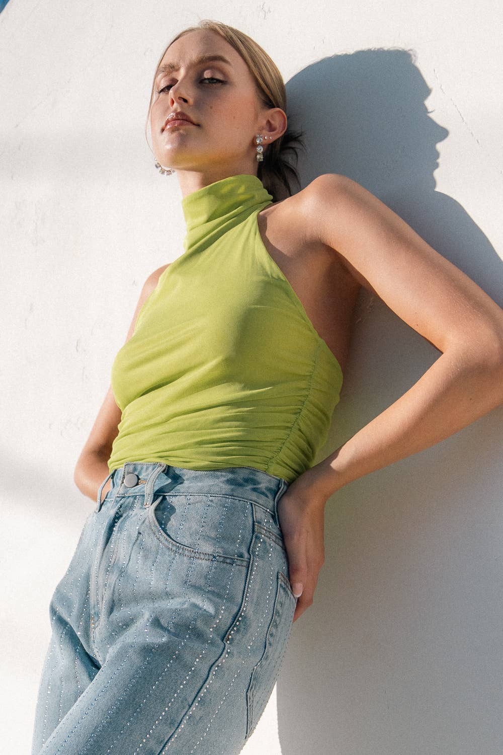 Mock Neck Sleeveless Slinky Top - TD4842FO: ROSE / M