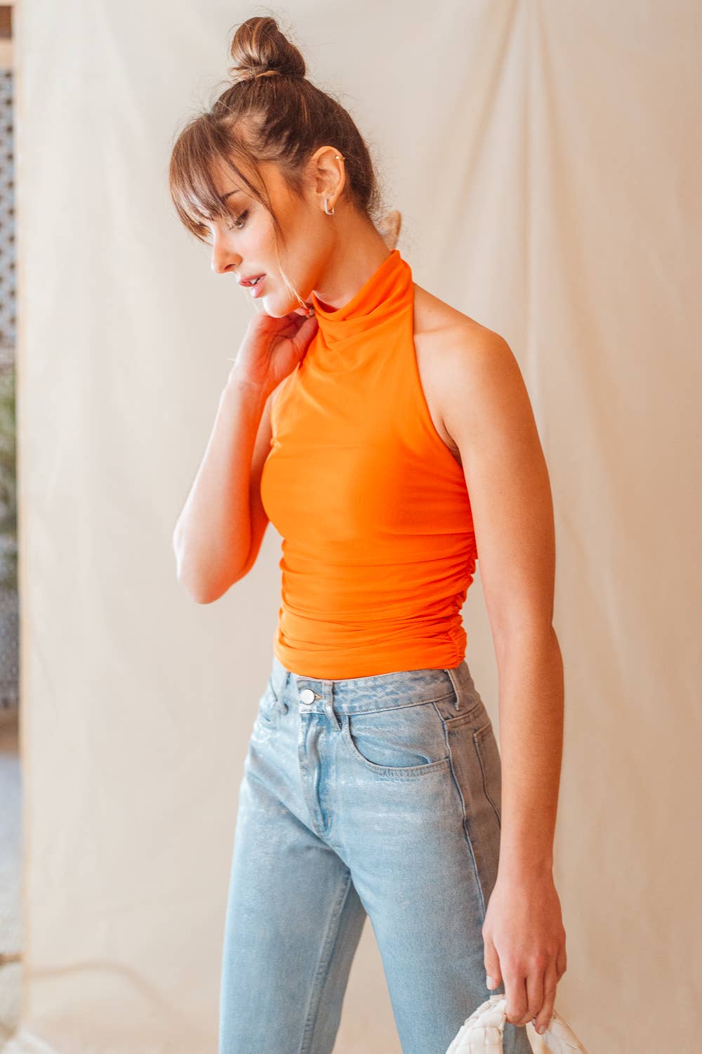 Mock Neck Sleeveless Slinky Top - TD4842FO: ROSE / M