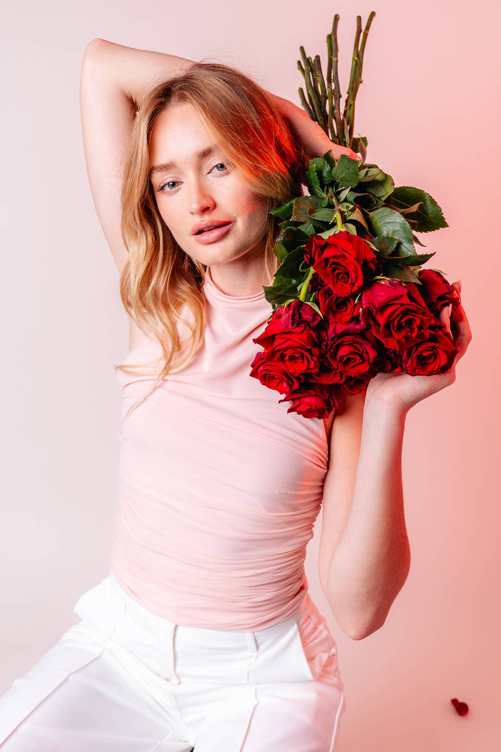 Mock Neck Sleeveless Slinky Top - TD4842FO: ROSE / M