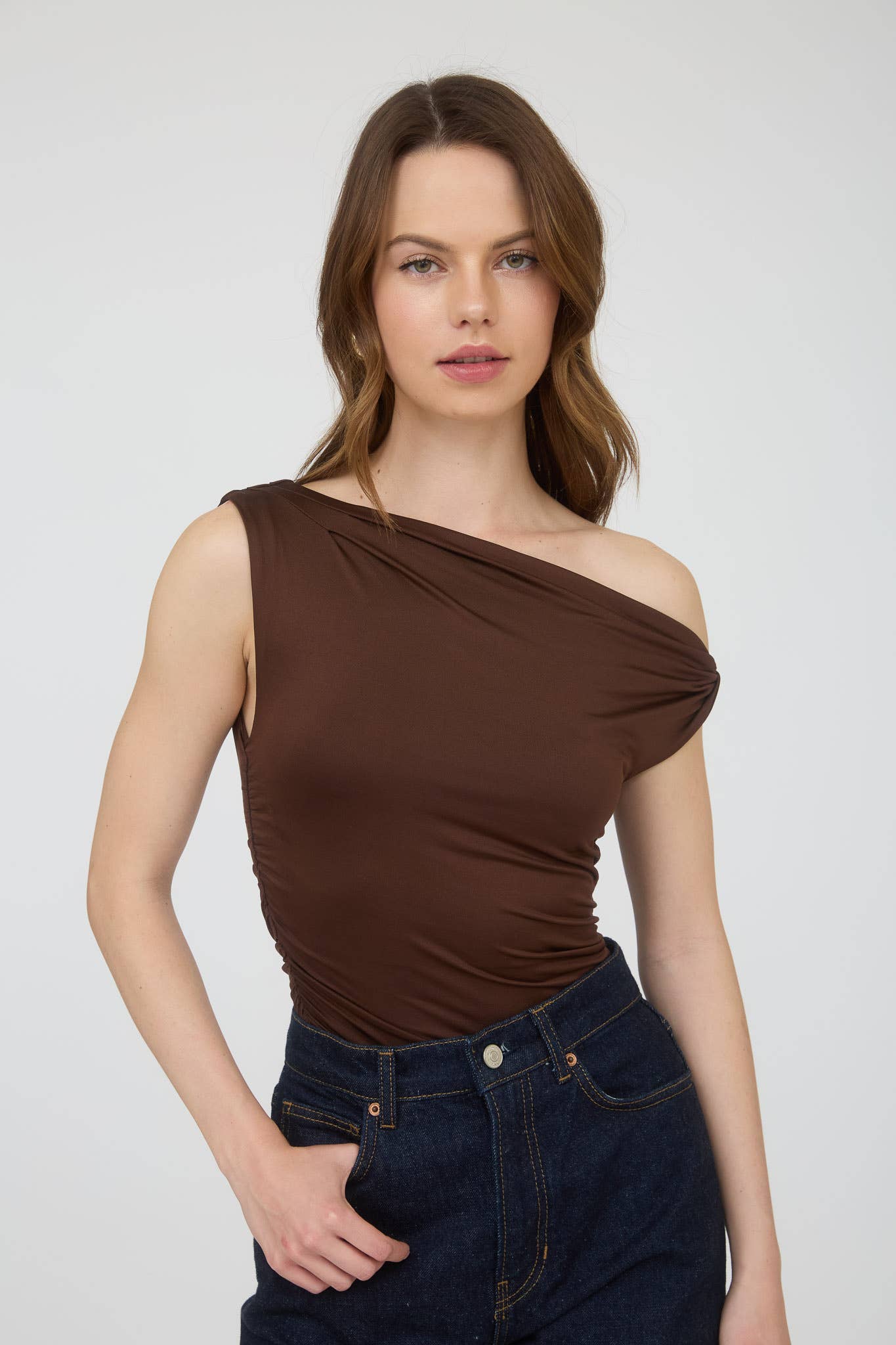 ASYMMETRICAL OFF THE SHOULDER KNIT TOP: BLACK