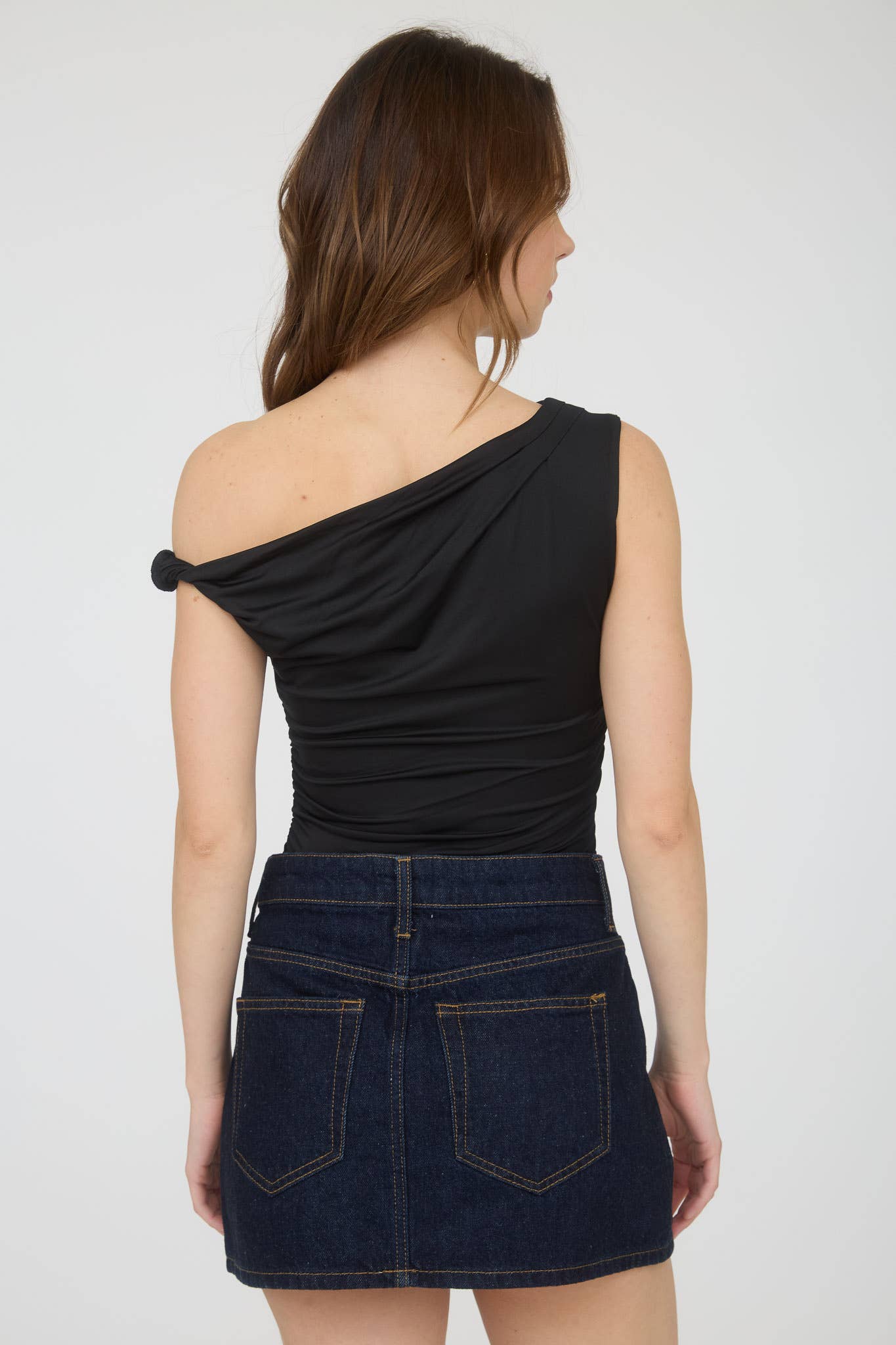 ASYMMETRICAL OFF THE SHOULDER KNIT TOP: BLACK