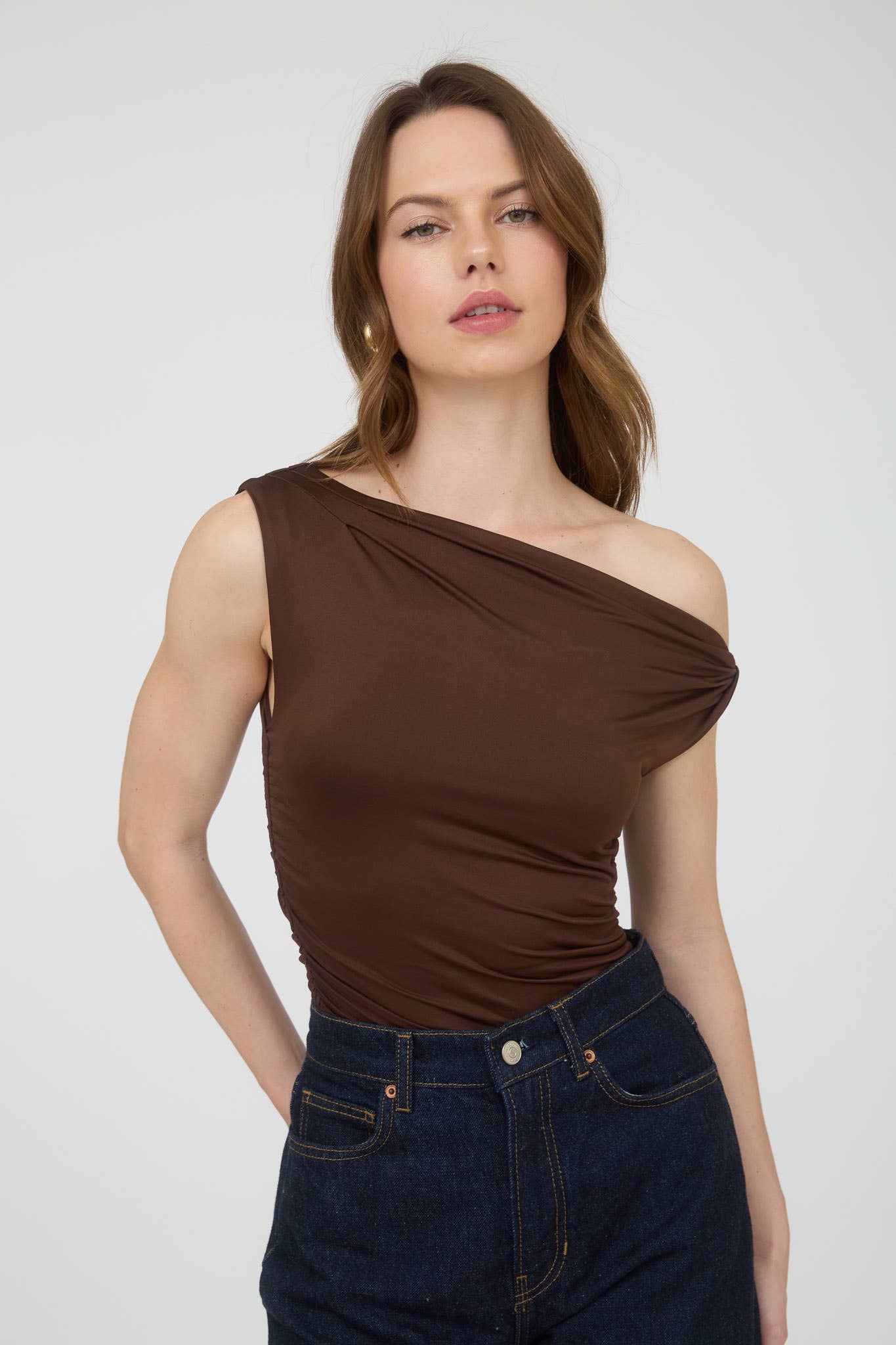 ASYMMETRICAL OFF THE SHOULDER KNIT TOP: BLACK