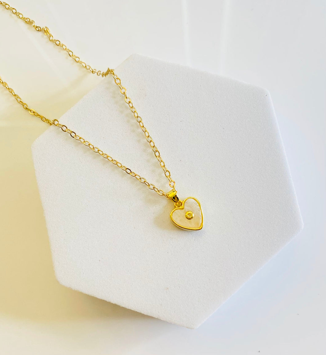 Pearl Enamel Small Heart Necklace
